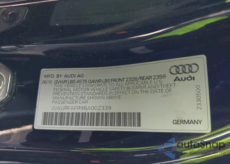 2011 Audi A5 2.0T Premium from USA, damaged, VIN WAURFAFR9BA002339
